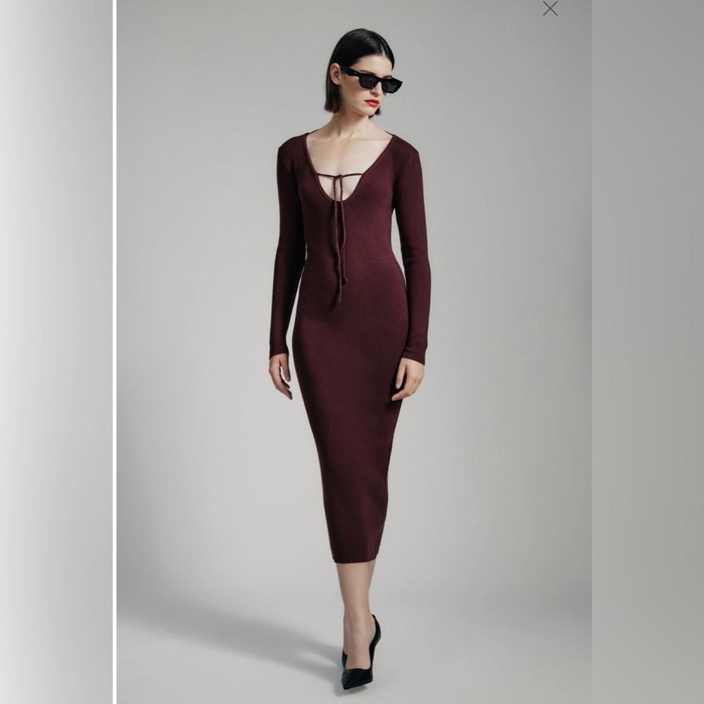 Bardot Deep Burgundy Long Sleeve Dress